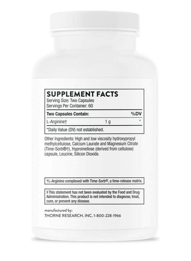 L-Arginine - Sustained-Release - 120 Capsules Dietary Supplement