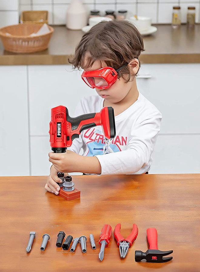 Kid Tool Set, Pretend Play Toddler Tool Toy with Electric hand drill, engineer's vest,Bolt Driver,Pretend Play Repair Tool Toy