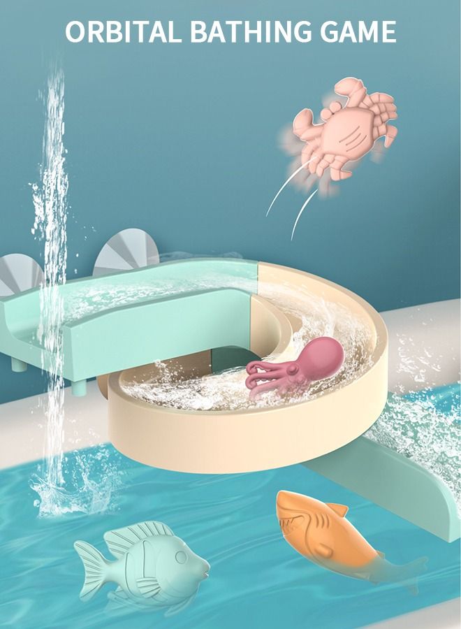 Kids Bath Toys Slide Splash Track Stick to Wall Bathtub Toy for Toddlers DIY Wall Suction Water Slide Bathtub Toys with Suction Wheels Gift for Boys Girls