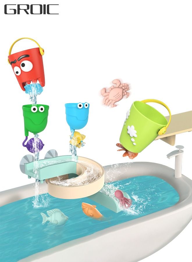 Kids Bath Toys Slide Splash Track Stick to Wall Bathtub Toy for Toddlers DIY Wall Suction Water Slide Bathtub Toys with Suction Wheels Gift for Boys Girls