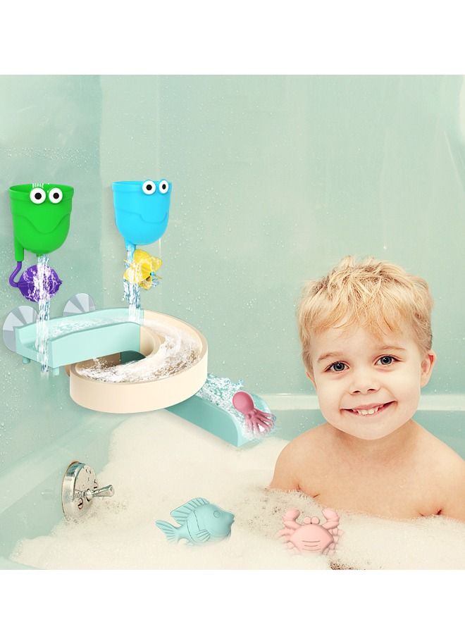 Kids Bath Toys Slide Splash Track Stick to Wall Bathtub Toy for Toddlers DIY Wall Suction Water Slide Bathtub Toys with Suction Wheels Gift for Boys Girls