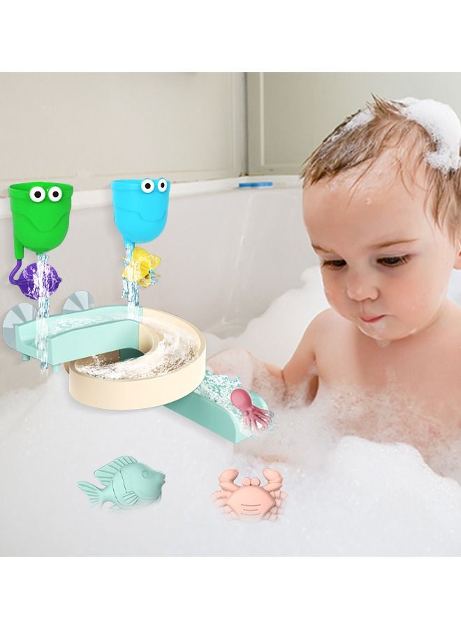 Kids Bath Toys Slide Splash Track Stick to Wall Bathtub Toy for Toddlers DIY Wall Suction Water Slide Bathtub Toys with Suction Wheels Gift for Boys Girls