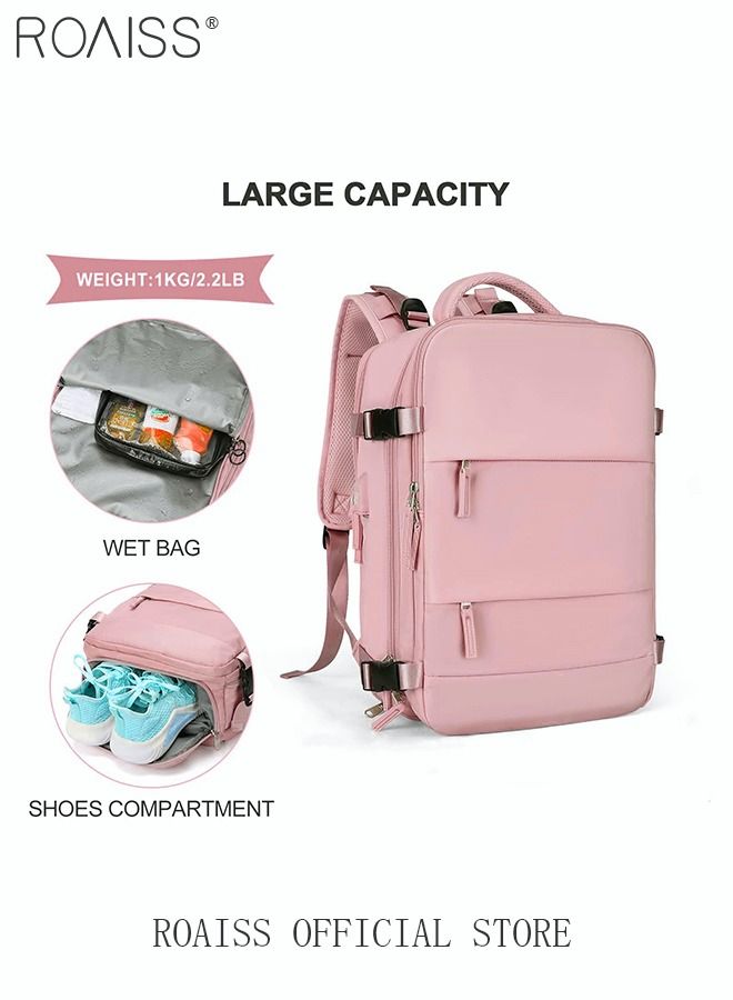 Travel Backpack for Men Women Carry On Backpack with USB Charging Port Shoe Compartment 15.6 Inch Laptop Backpack Flight Approved College School Bag Casual Daypack for Weekender Business Hiking