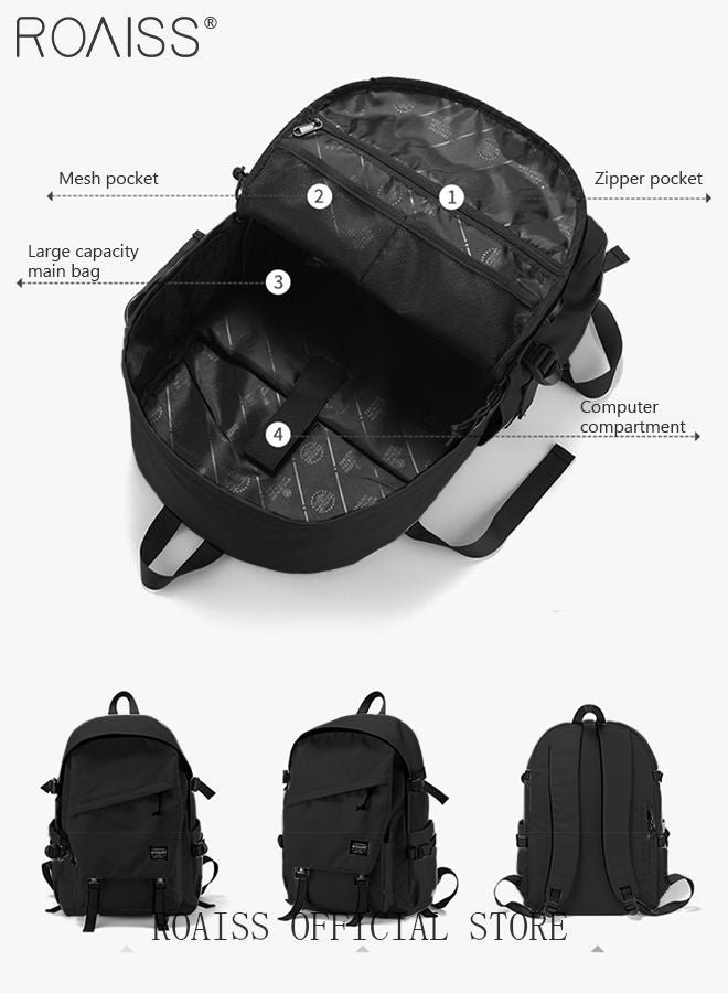 Classic Large Capacity Backpack Fit 17 Inch Laptop Multifunction Casual Water Resistant Oxford Double Shoulder School Bag