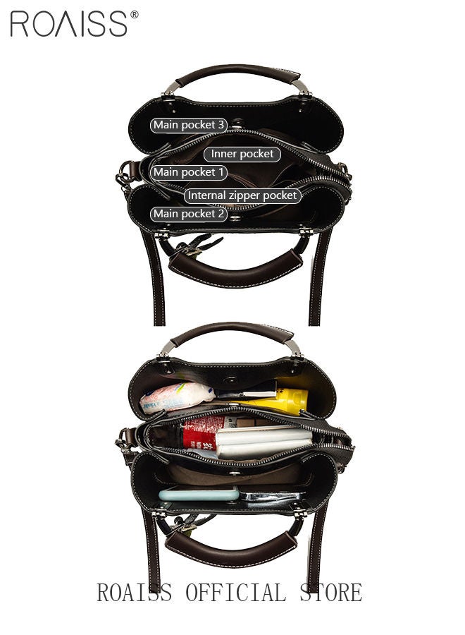 Retro Elegant Handbag Advanced Leather Unique Chic All-Match Large Capacity One Shoulder/Crossbody Messenger Bag for Women/Mother/Girl Friend Gift Waterproof Black