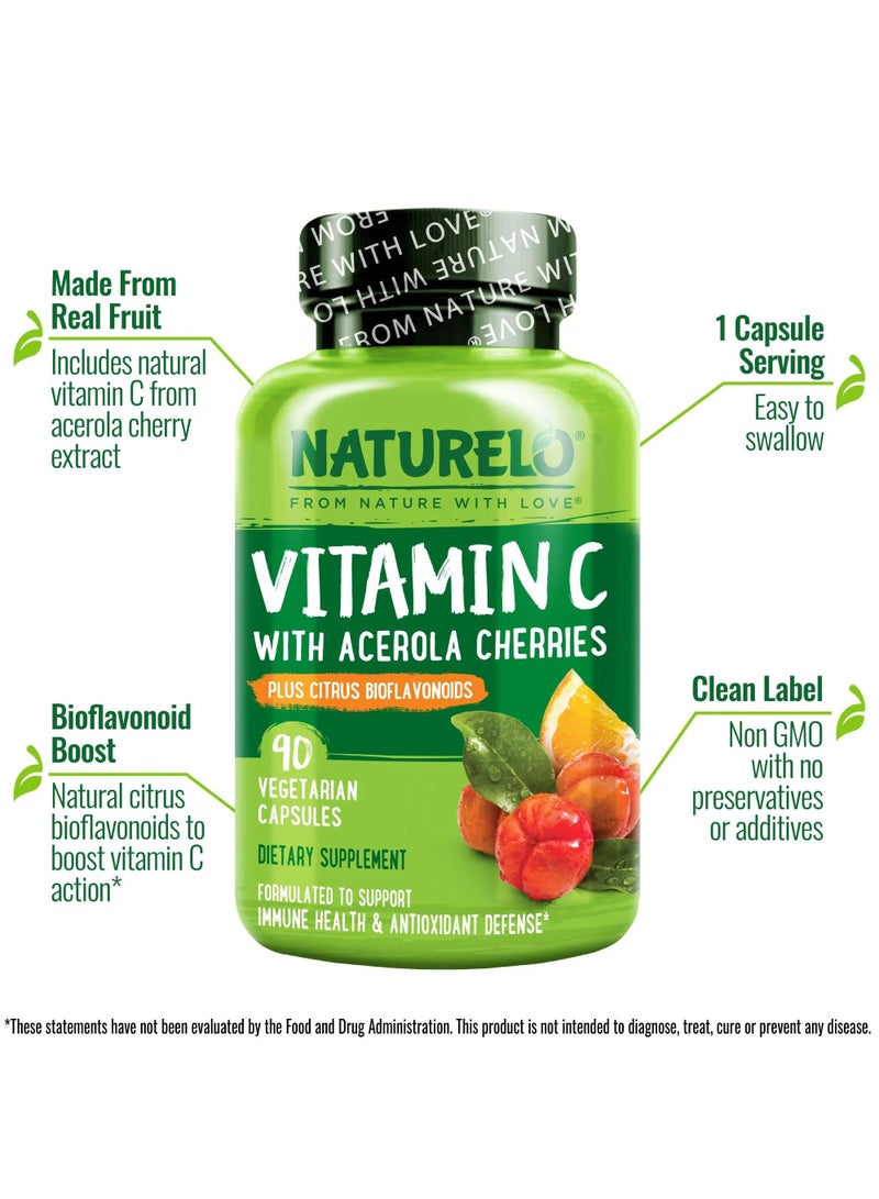 Vitamin C with Acerola Cherries Plus Citrus Bioflavonoids 90  Vegetarian Capsules Dietary Supplement Formulated To Support Immune Health & Antioxidant Defense