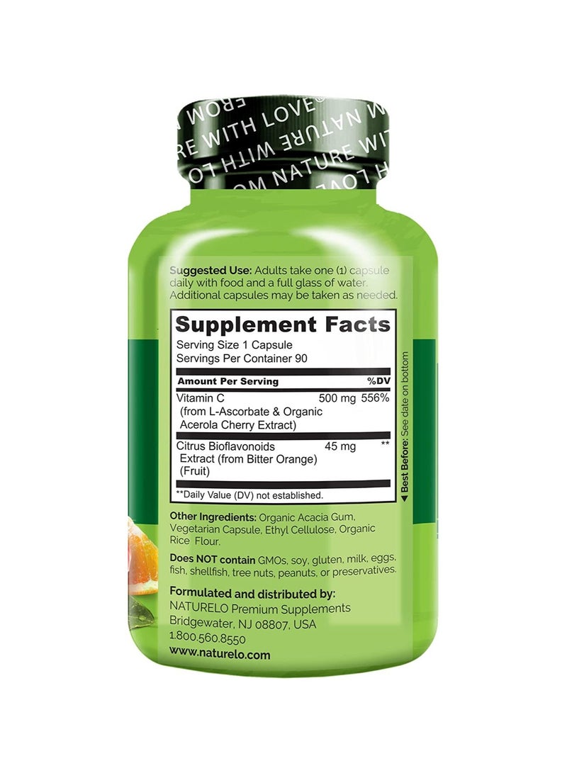 Vitamin C with Acerola Cherries Plus Citrus Bioflavonoids 90  Vegetarian Capsules Dietary Supplement Formulated To Support Immune Health & Antioxidant Defense