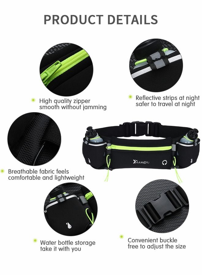 Running Belt with Water Bottles, Water Bottle Holder Running Pouch Belt for Running, Triathlon, Marathon, Running Bag for Any Phone Size with headphone jack, glasses, tool storage belt