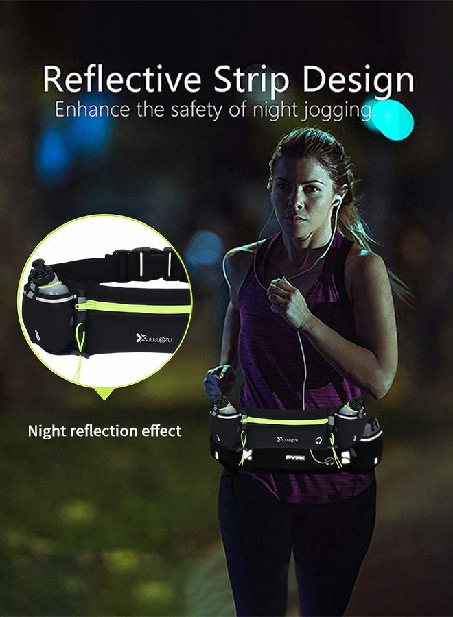 Running Belt with Water Bottles, Water Bottle Holder Running Pouch Belt for Running, Triathlon, Marathon, Running Bag for Any Phone Size with headphone jack, glasses, tool storage belt