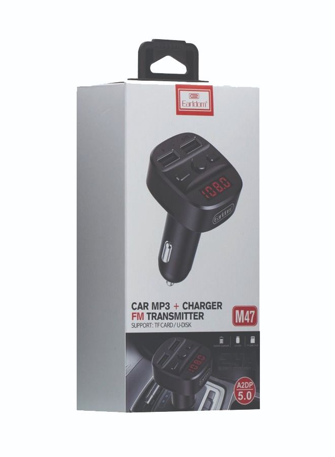 Multi Functional Wireless Car Mp3 Player -Model: M47  FM Transmitter Pro Charger Black | A2DP 5- Quick Charge 5V / 2.4A - 87~108Mhz , BT 5.0 , Hands Free Calling , 2 USB, Built-in Mic / U-disk TF Car