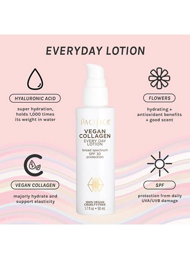 Beauty Vegan Collagen Spf 30 Broad Spectrum Sunscreen Every Day Face Lotion Uva/Uvb Protection For All Skin Types Lightweight Formula Moisturizing Hydrating Cruelty Free White 2 Fl Oz