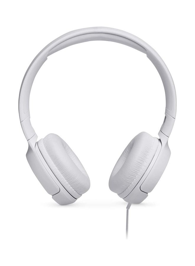 Tune T500Bt Wired On-Ear Headphones - Pure Bass - Lightweight - Foldable Design - Flat Cable - Voice Assistant White