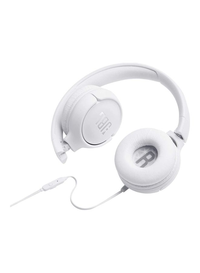 Tune T500Bt Wired On-Ear Headphones - Pure Bass - Lightweight - Foldable Design - Flat Cable - Voice Assistant White