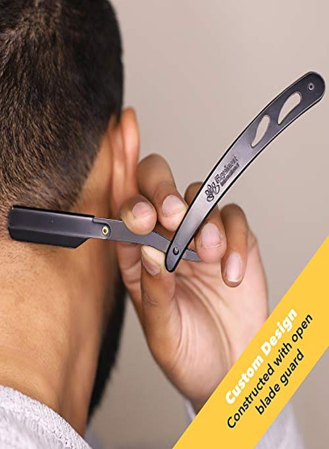 Straight Edge Razor With 100 Single Derby Straight Razor Blades-Barber Straight Razor-Close Shaving Men'S Manual Shaver-Disposable Straight Razor Blades-Staright Razor Kit-Black