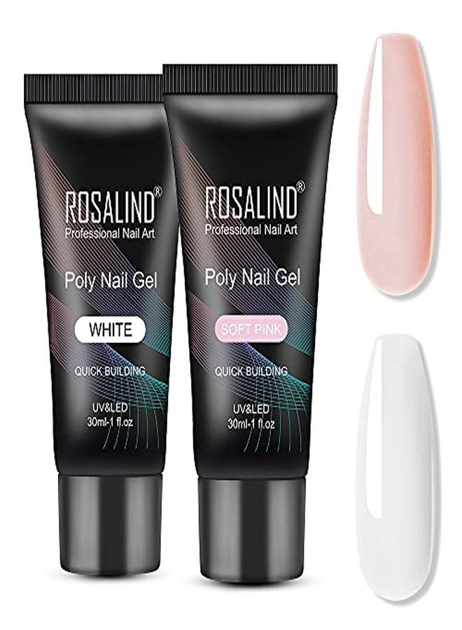 K&White Extension Gel Rosalind 2 Pcs 30Ml White Poly Nail Gel Kit Soft Pink Nail Builder For Nail Art Decoration Nail Thickening Poly Nail Gel Tube Easy To Diy Use Need Uv Lamp