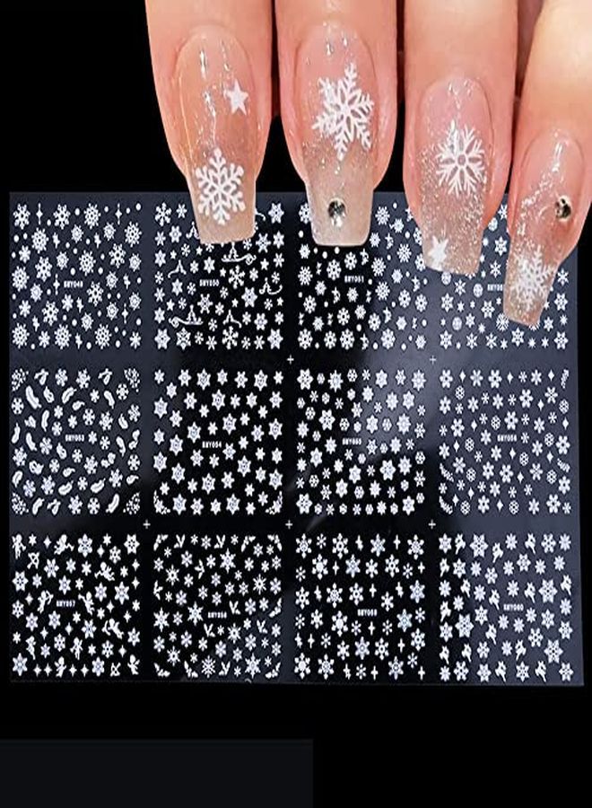 Christmas Nail Art Sticker Decals 3D Snowflake Designs Exquisite Golden Silver White Nail Art Supplies Selfadhesive Luxurious Winter New Year Nails Decorations Design Diy Acrylic Nail Art 12 Sheet