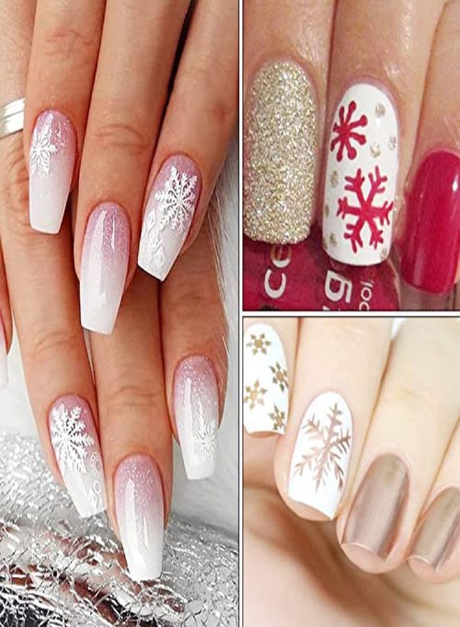 Christmas Nail Art Sticker Decals 3D Snowflake Designs Exquisite Golden Silver White Nail Art Supplies Selfadhesive Luxurious Winter New Year Nails Decorations Design Diy Acrylic Nail Art 12 Sheet