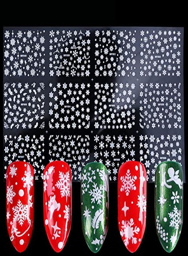 Christmas Nail Art Sticker Decals 3D Snowflake Designs Exquisite Golden Silver White Nail Art Supplies Selfadhesive Luxurious Winter New Year Nails Decorations Design Diy Acrylic Nail Art 12 Sheet