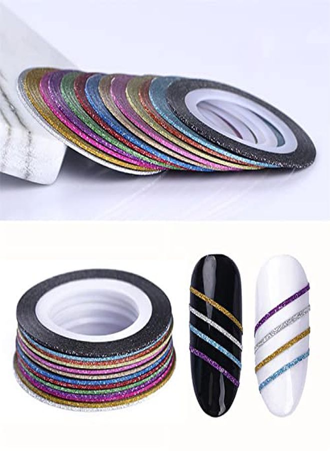 Nail Art Striping Tape Lines 36Pcs Nail Tape Stickers Stripe Decals Glitter Nail Adhesive Nail Decoration Set Gold Silver