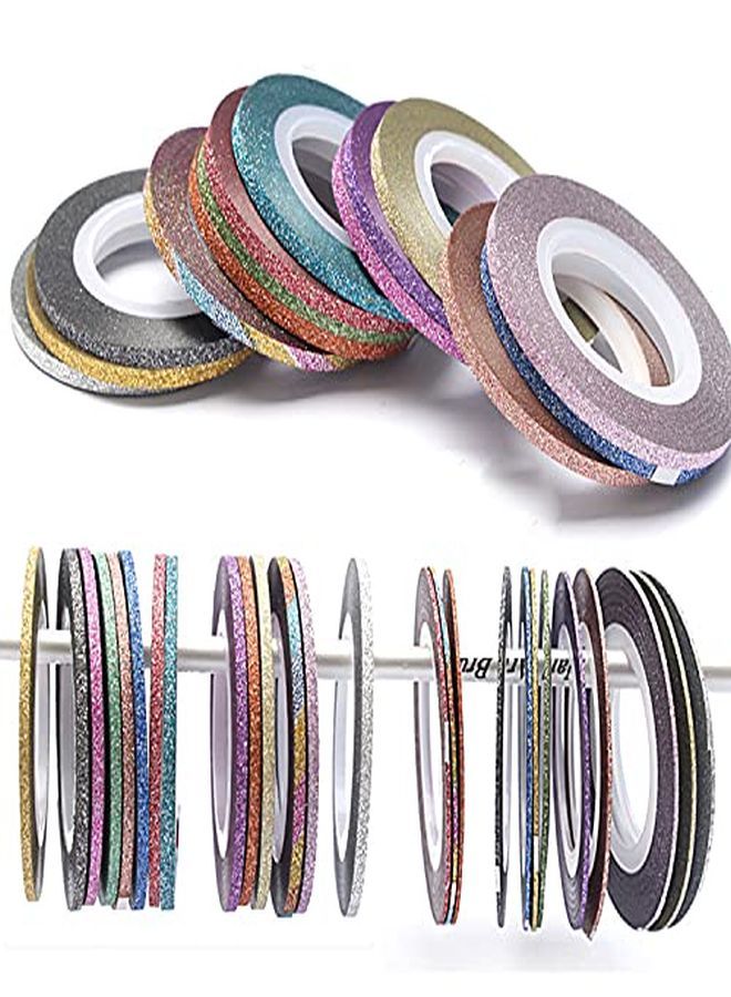 Nail Art Striping Tape Lines 36Pcs Nail Tape Stickers Stripe Decals Glitter Nail Adhesive Nail Decoration Set Gold Silver