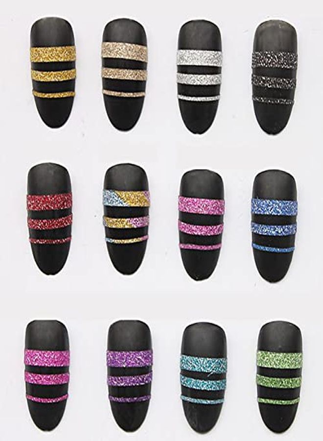 Nail Art Striping Tape Lines 36Pcs Nail Tape Stickers Stripe Decals Glitter Nail Adhesive Nail Decoration Set Gold Silver