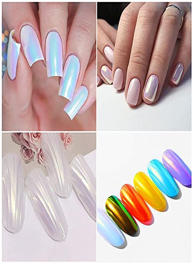 2Pcs Mermaid Neon Iridescent Chrome Nail Powderchrome Powder For Nails Polishmermaid Shell Pearl Magic Nail Art Powder Sets Glitter Metallic Salon Nail Pigment Manicure Pigment