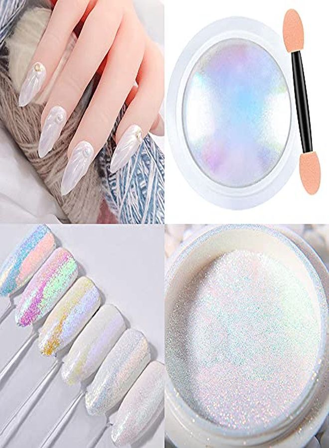 2Pcs Mermaid Neon Iridescent Chrome Nail Powderchrome Powder For Nails Polishmermaid Shell Pearl Magic Nail Art Powder Sets Glitter Metallic Salon Nail Pigment Manicure Pigment