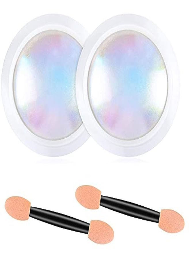 2Pcs Mermaid Neon Iridescent Chrome Nail Powderchrome Powder For Nails Polishmermaid Shell Pearl Magic Nail Art Powder Sets Glitter Metallic Salon Nail Pigment Manicure Pigment