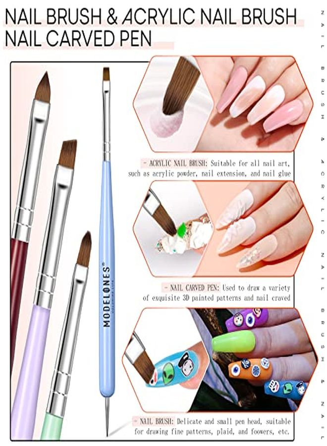 Nail Art Brushes Set, Nail Art Design Pen Painting Tools With Nail Extension Gel Brush, Nail Art Liner Brush And Nail Dotting Pen For Gel Polish Manicure Salon Diy At Home