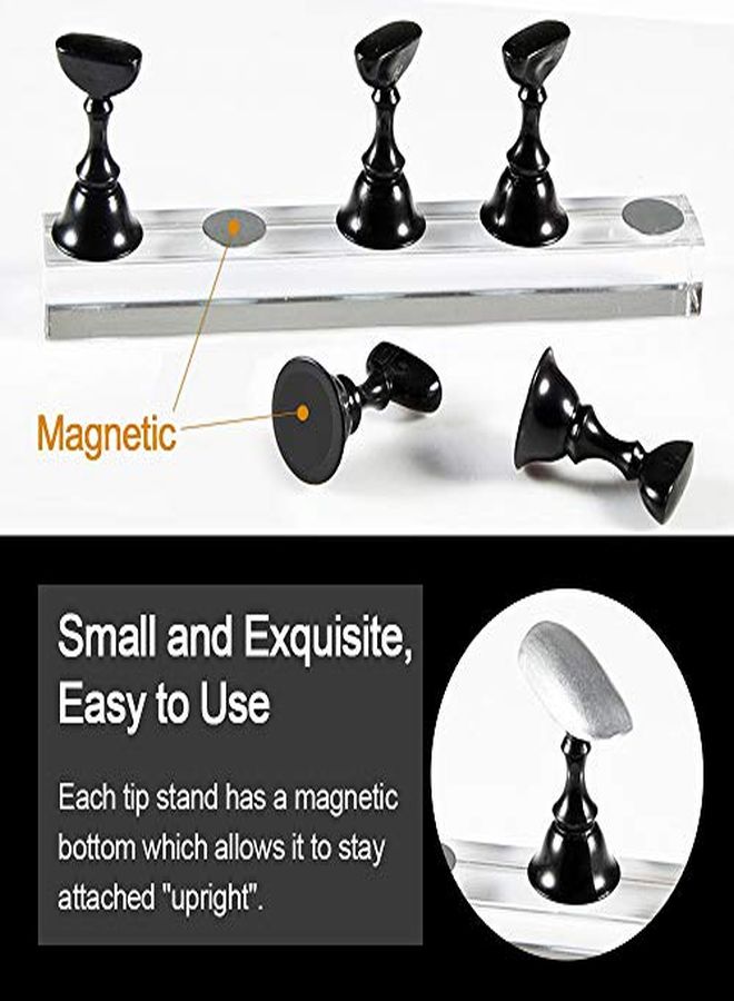 2 Sets Acrylic Nail Art Holder Practice Display Stand With 102Pcs White Reusable Adhesive Putty, Magnetic Nail Art Tips Holders Training Diy Display Practice Stands(Black And White)