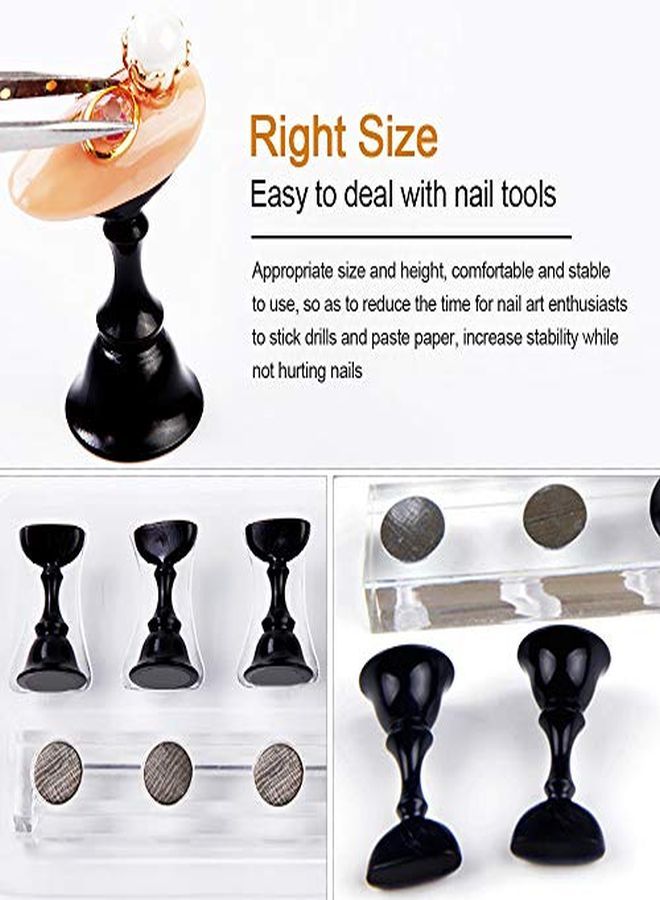 2 Sets Acrylic Nail Art Holder Practice Display Stand With 102Pcs White Reusable Adhesive Putty, Magnetic Nail Art Tips Holders Training Diy Display Practice Stands(Black And White)