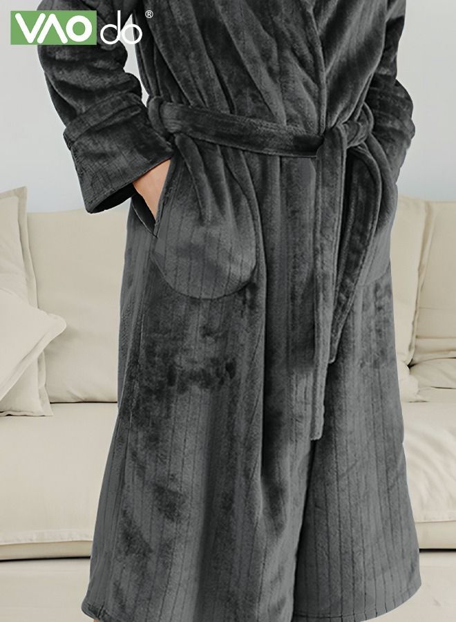 Men's Flannel Bathrobe Thick Nightgown Skin-friendly Material Simple Home Service Gray