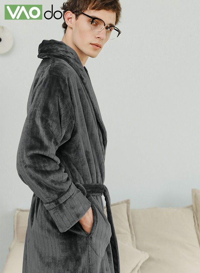 Men's Flannel Bathrobe Thick Nightgown Skin-friendly Material Simple Home Service Gray