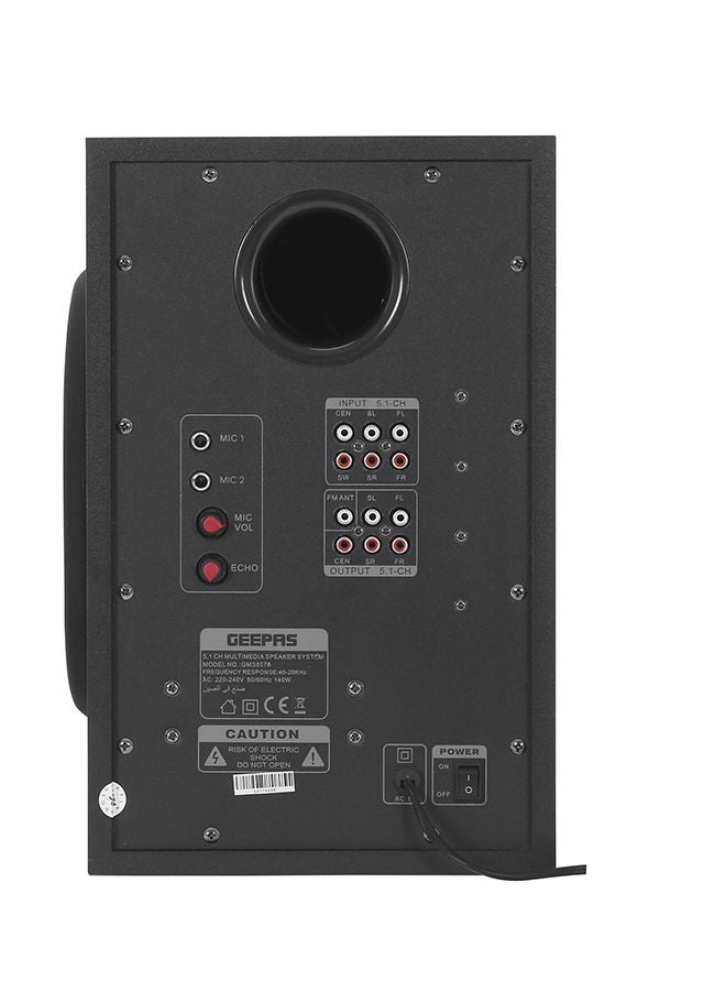5.1 Channel Multimedia Speaker System With Remote Control- FM Radio, Bluetooth, USB Input, SD Card Reader, Karaoke Function| LED Display, 50000W PMPO Speaker Unit| 2 Years Warranty GMS8578 Black GMS8578 Black