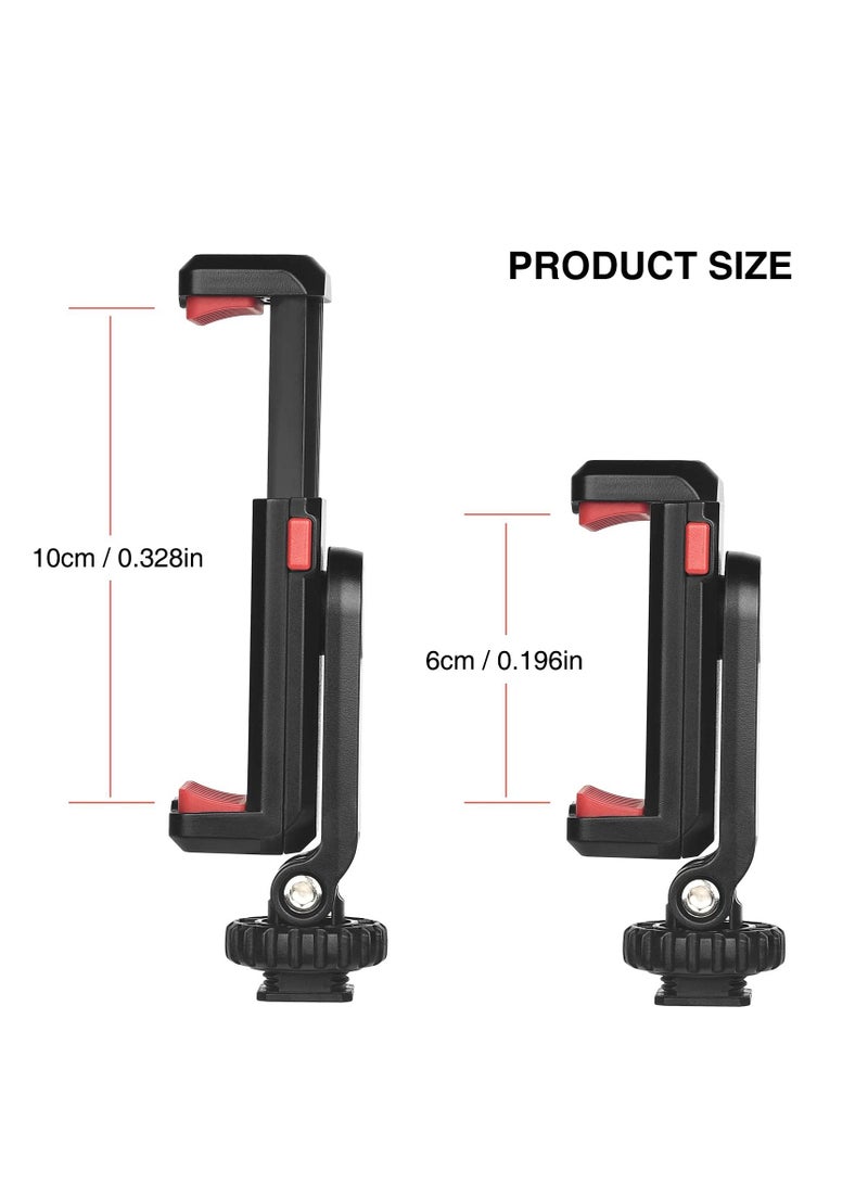Cell Phone Tripod Mount Adapter Holder with 2 Cold Shoe Camera Hot 360 Adjustable Rubber Pad Clip for iPhone Samsung Video Live Streaming Vlogging Rig