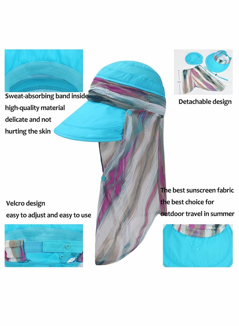 Sun Hat, Women Cap with Removable Face & Neck Flap, UPF50+ Protection Summer Wide Brim Hat