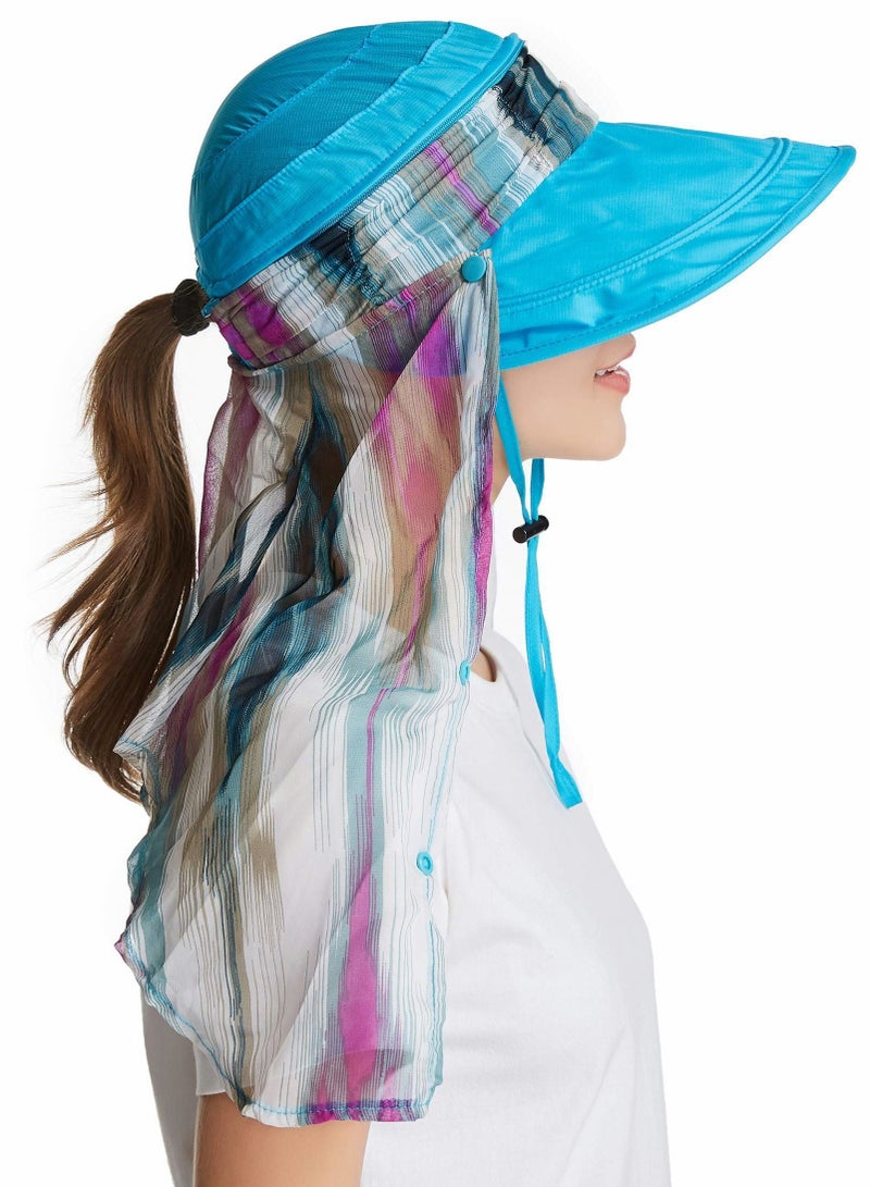 Sun Hat, Women Cap with Removable Face & Neck Flap, UPF50+ Protection Summer Wide Brim Hat