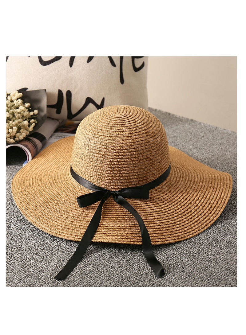 Women Sun Hat Summer Panama Straw Fedora Beach for Wide Brim UV Protection Hats, Use Hiking Desert