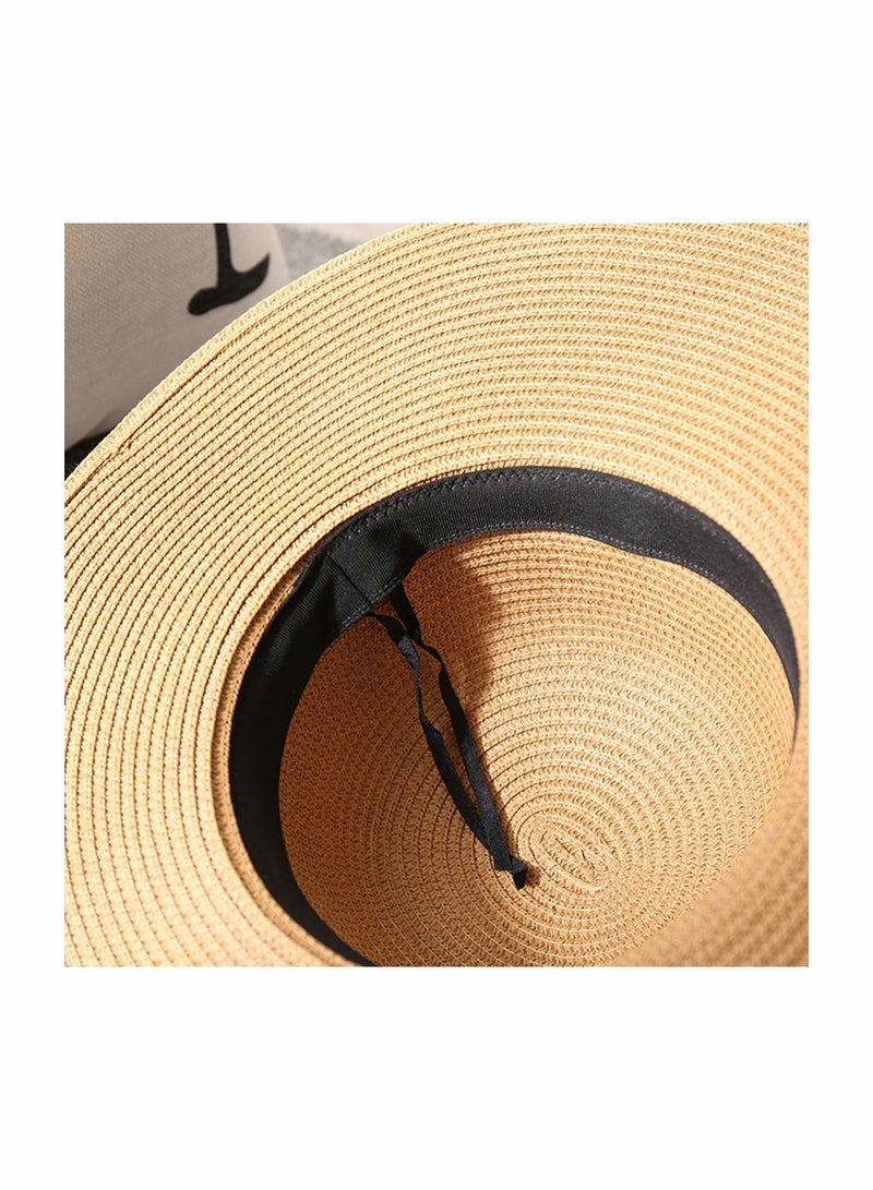 Women Sun Hat Summer Panama Straw Fedora Beach for Wide Brim UV Protection Hats, Use Hiking Desert