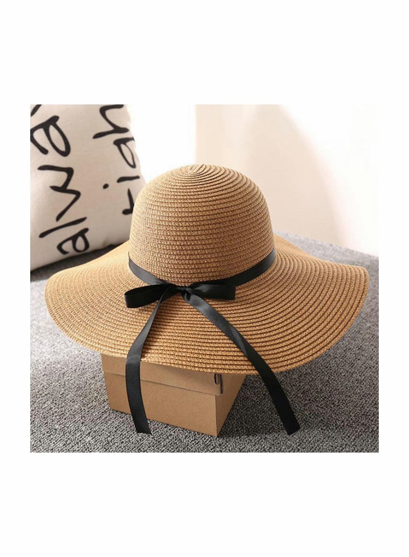 Women Sun Hat Summer Panama Straw Fedora Beach for Wide Brim UV Protection Hats, Use Hiking Desert