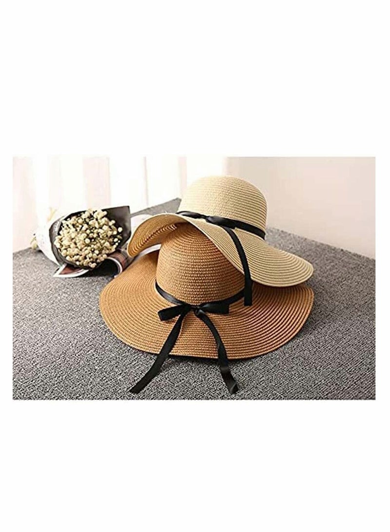 Women Sun Hat Summer Panama Straw Fedora Beach for Wide Brim UV Protection Hats, Use Hiking Desert