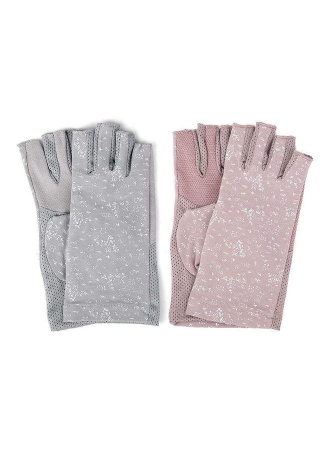 2 Pair Casual Printed Gloves Grey/Pink