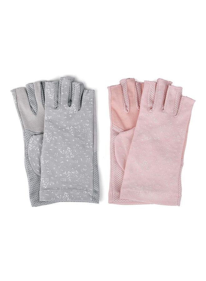 2 Pair Casual Printed Gloves Grey/Pink