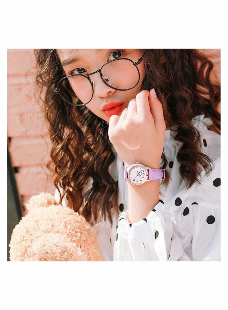 Kids Watches, Children Cartoon Watches Luminous Quartz Cute Cat Pattern Casual Leather for Ladies Fashion Women Gift