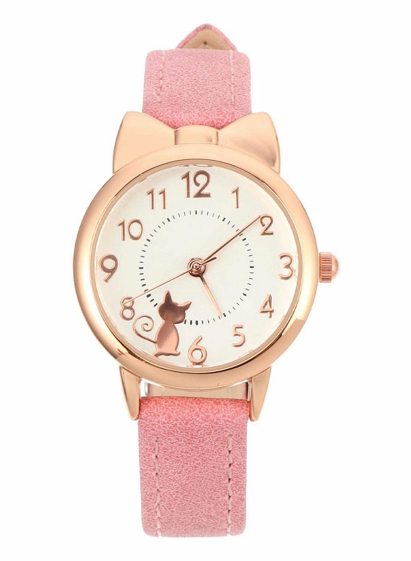 Quartz Girls Watches for Kids- Cute Waterproof with Cartoon Cat Pattern, Japanese Movement Wristwatch Kids