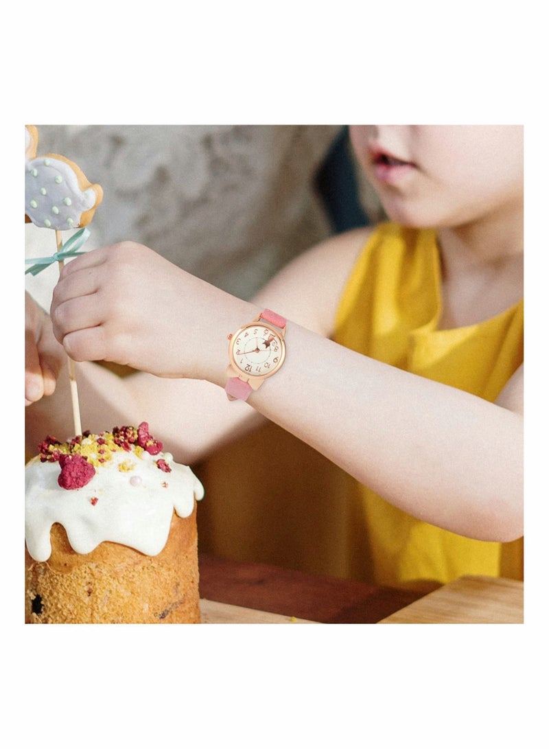 Quartz Girls Watches for Kids- Cute Waterproof with Cartoon Cat Pattern, Japanese Movement Wristwatch Kids