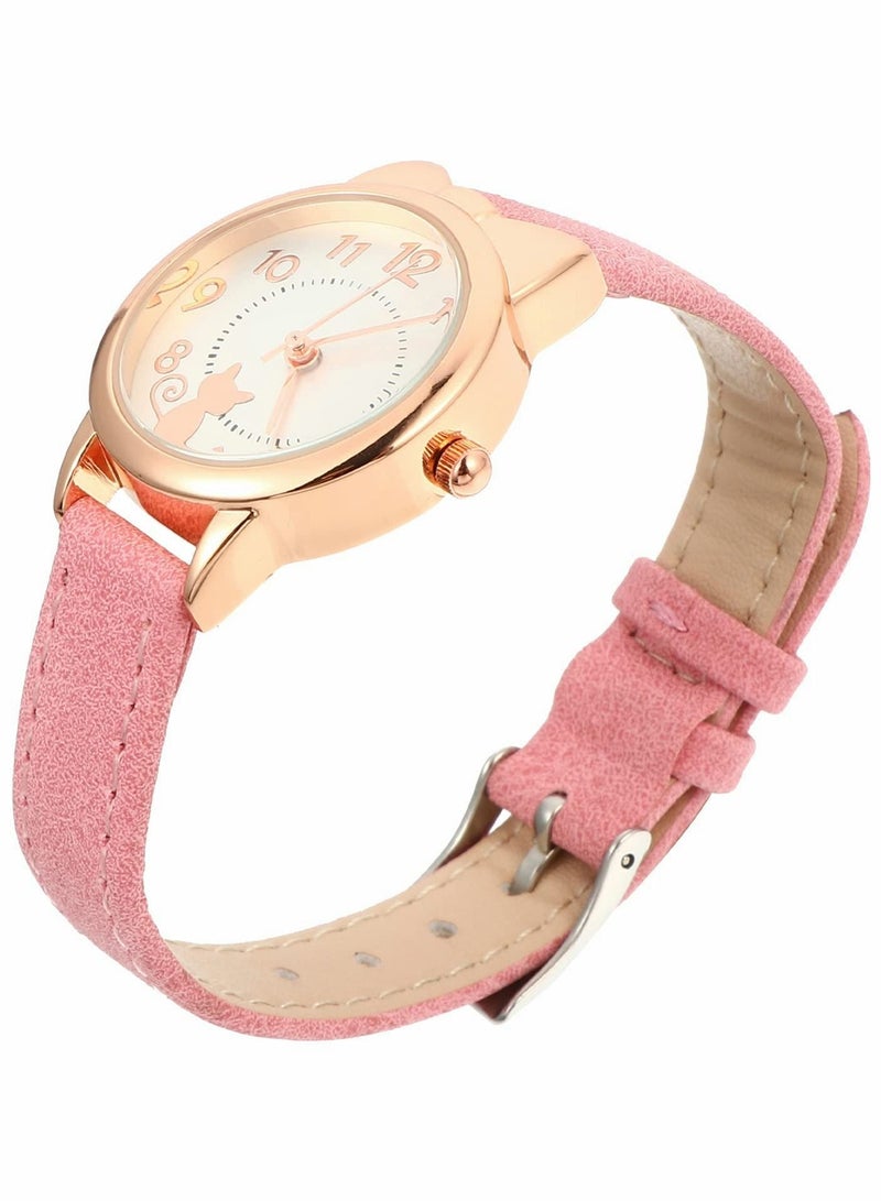 Quartz Girls Watches for Kids- Cute Waterproof with Cartoon Cat Pattern, Japanese Movement Wristwatch Kids