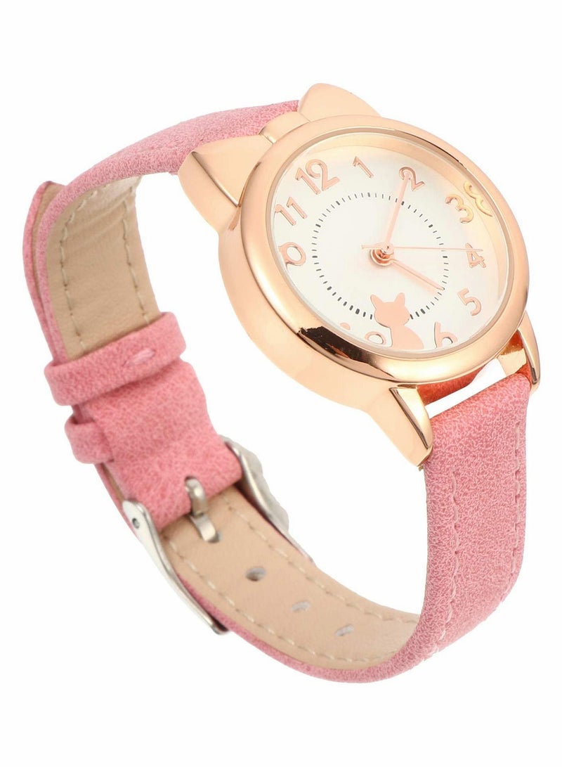 Quartz Girls Watches for Kids- Cute Waterproof with Cartoon Cat Pattern, Japanese Movement Wristwatch Kids