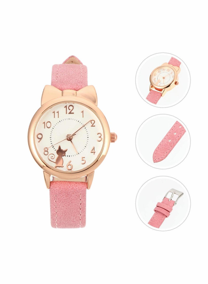 Quartz Girls Watches for Kids- Cute Waterproof with Cartoon Cat Pattern, Japanese Movement Wristwatch Kids