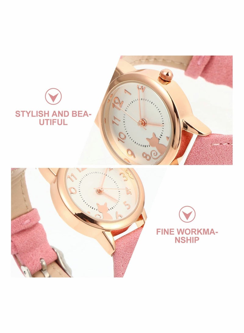 Quartz Girls Watches for Kids- Cute Waterproof with Cartoon Cat Pattern, Japanese Movement Wristwatch Kids